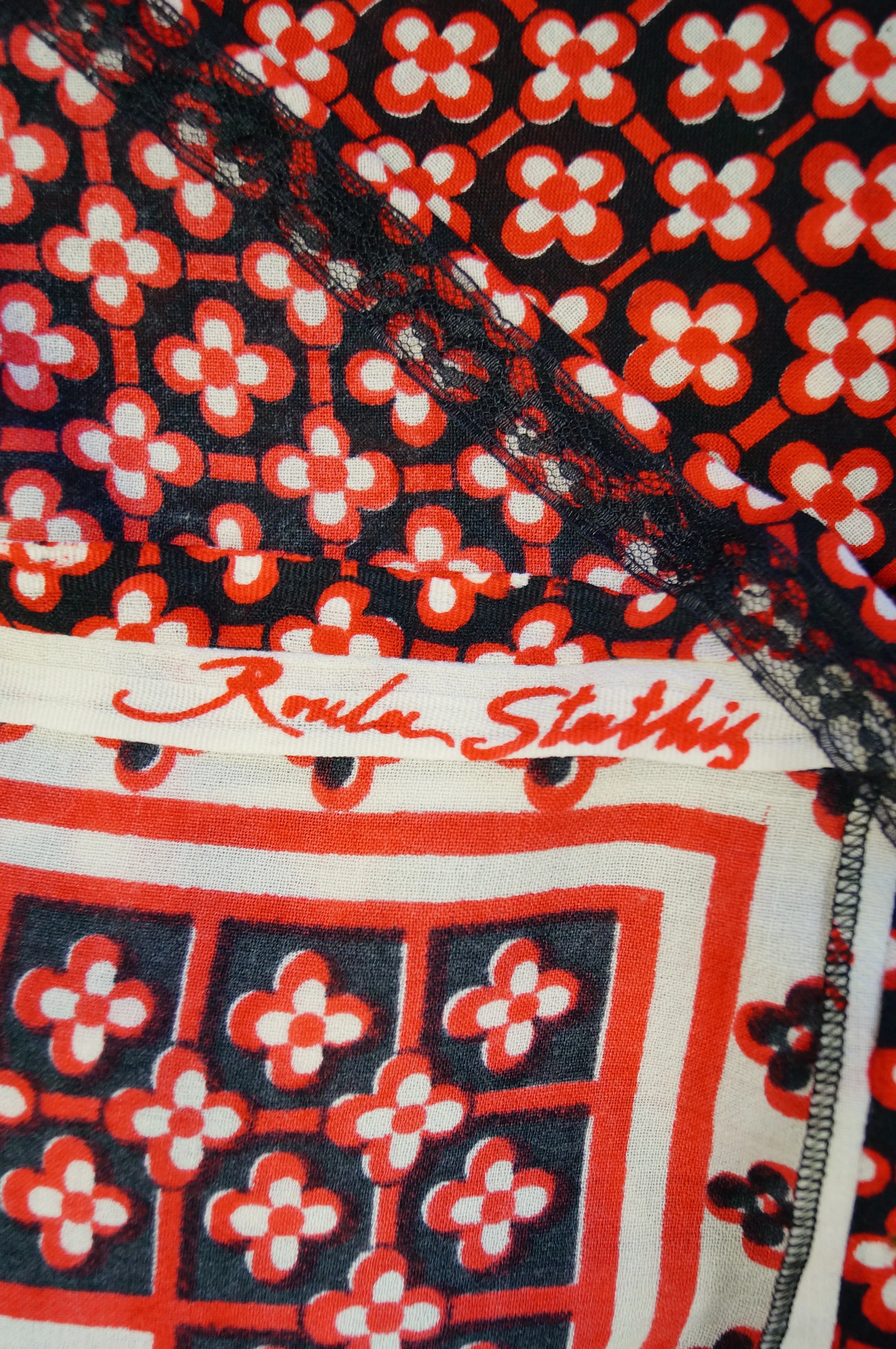 1960s Greek Designer Roula Stathis Hand Printed Red Geometric Skirt- Rare