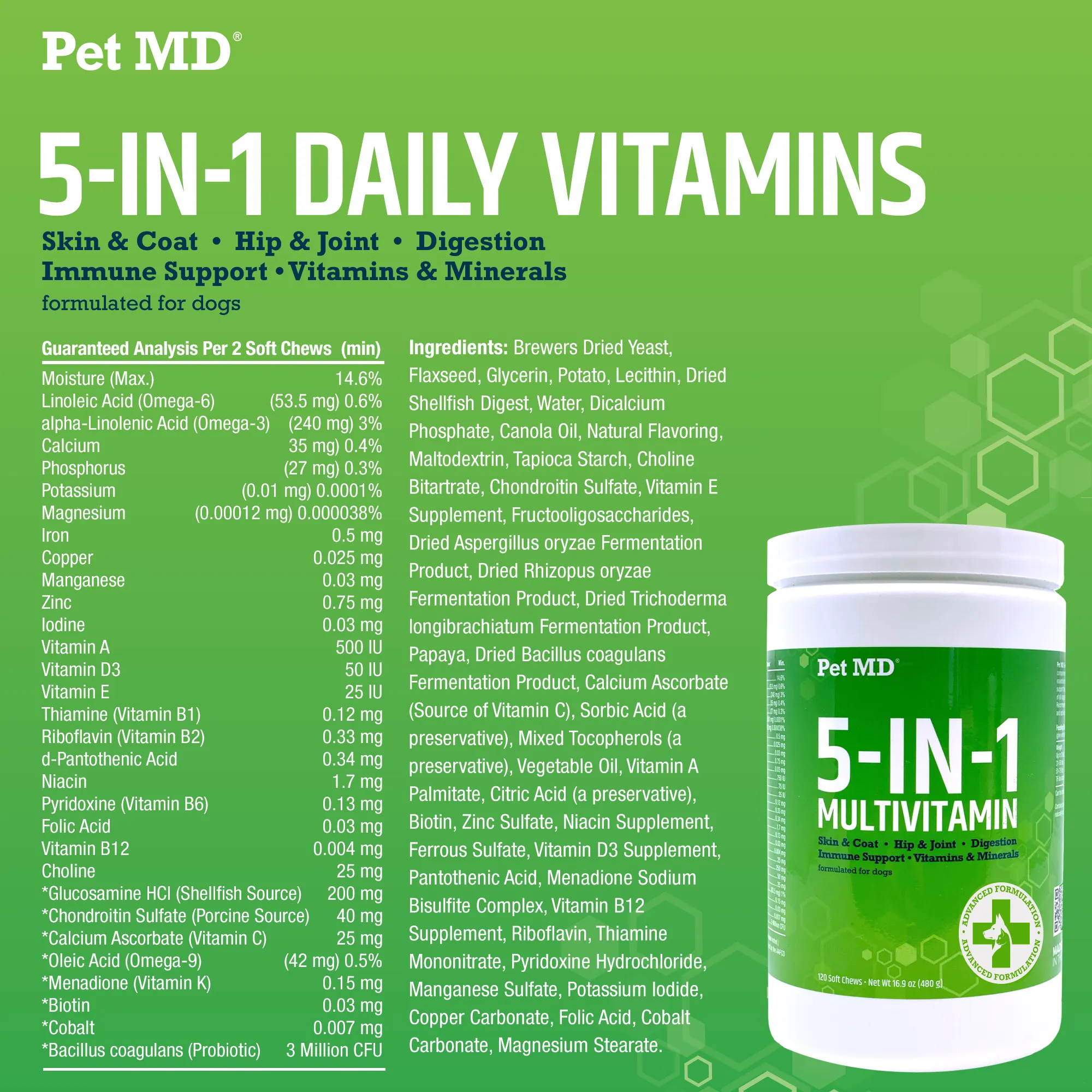 5-in-1 Multivitamin Chews for Dogs - 120 Count