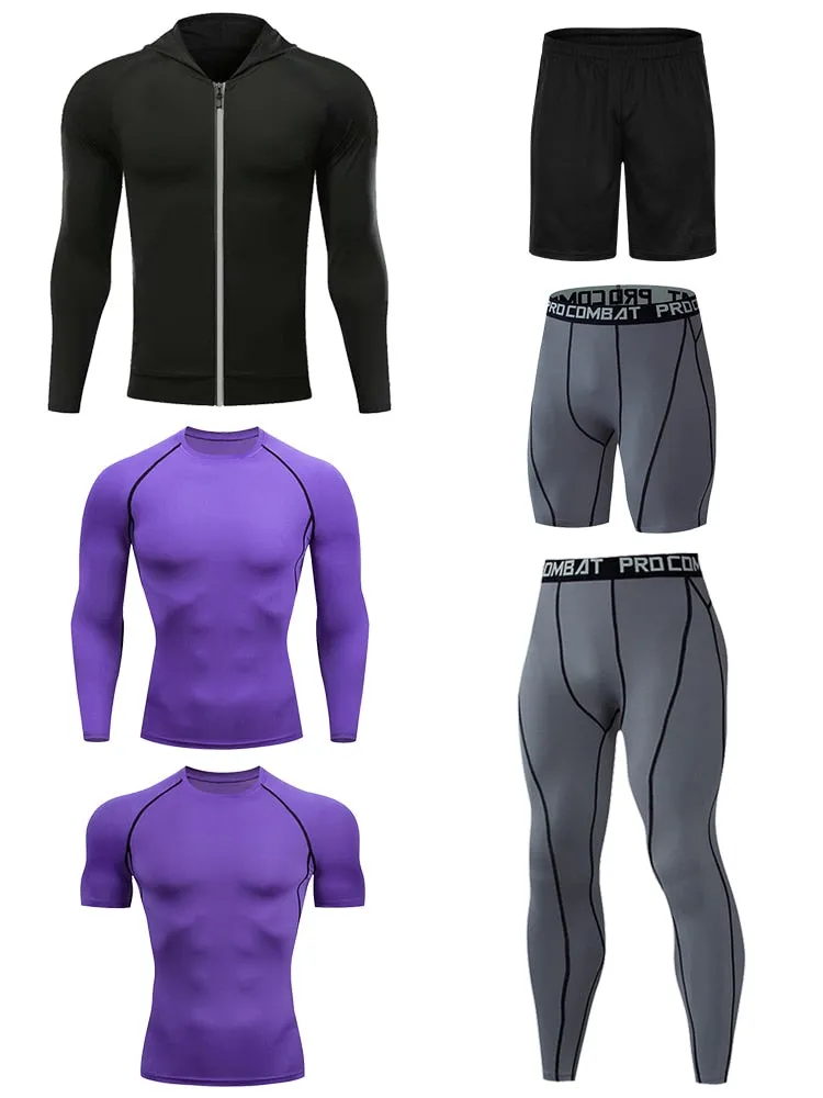 6 Pcs Set Men Sportswear Compression Sport Suit Quick Dry Running Sets Clothes Sports Joggers Training Gym Fitness Tights