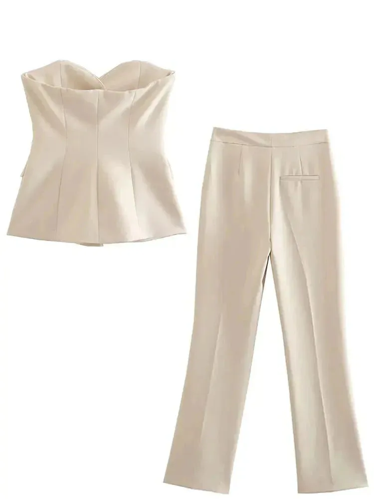 A&A Button Down Suit Top & Side Slit Trouser Two Piece Set