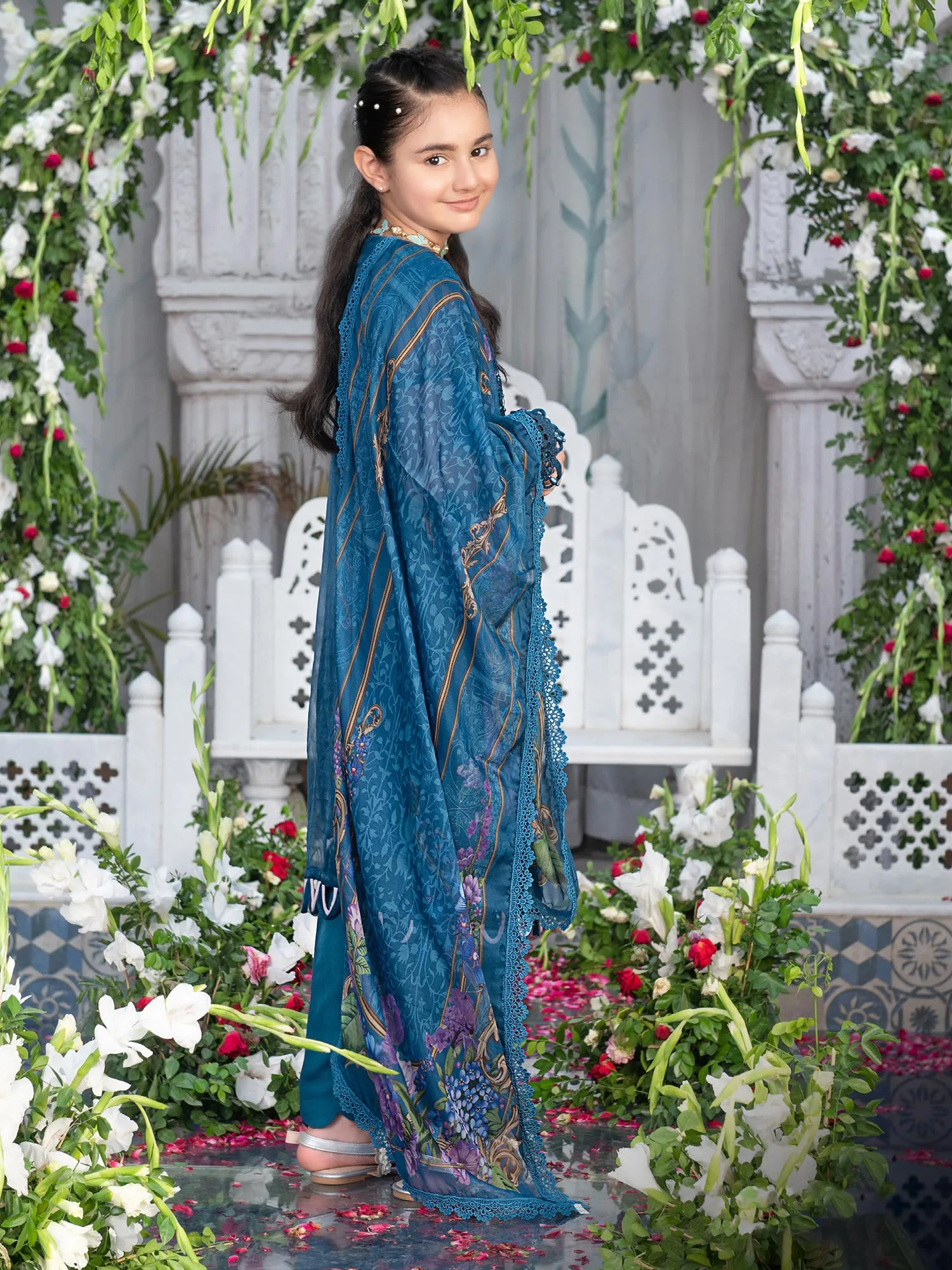 Ally's Kids Blue Embroidered Organza Suit (AL-4005)