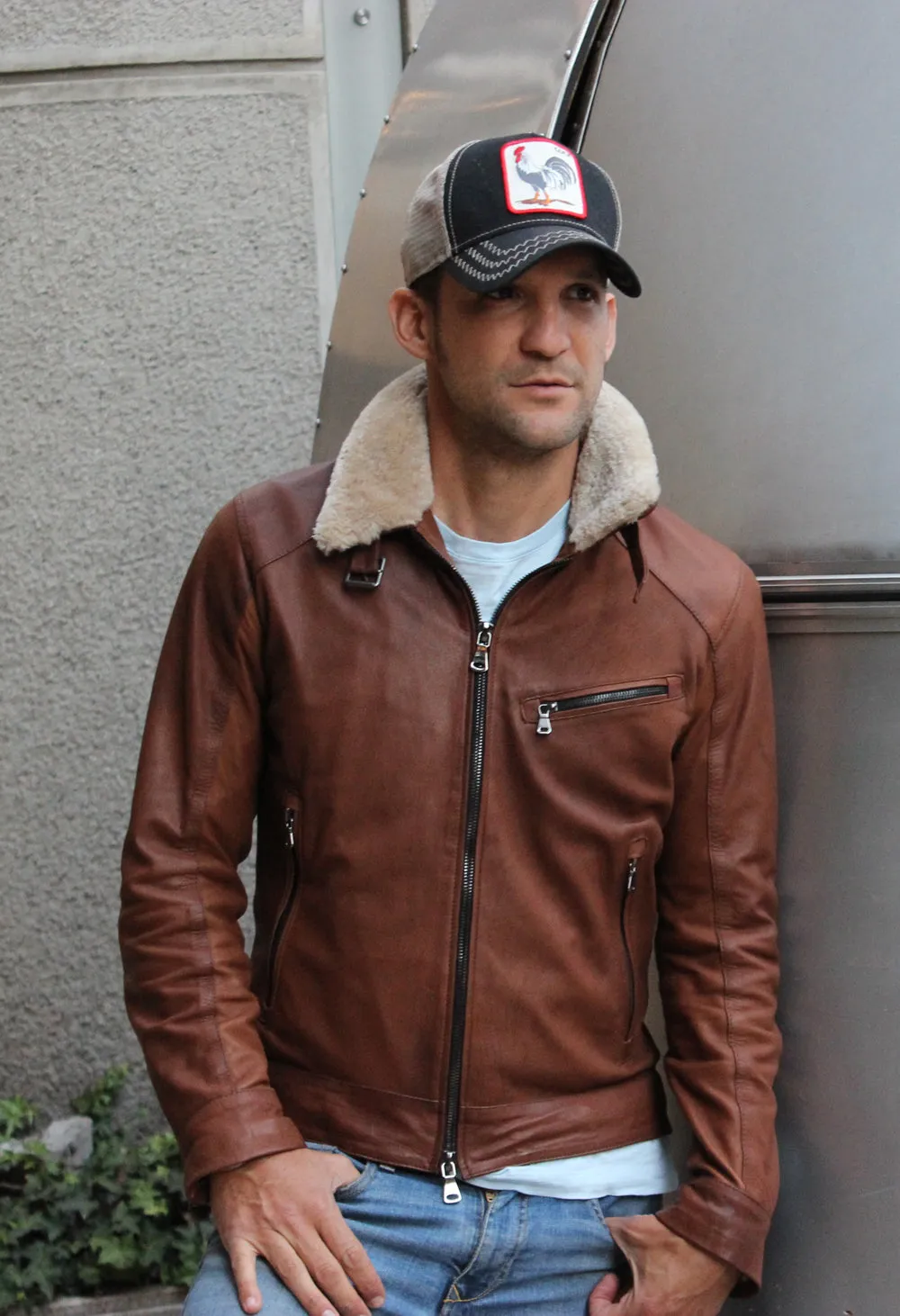 ALPS Leather Jacket Oiled waxed Brown - Shearling