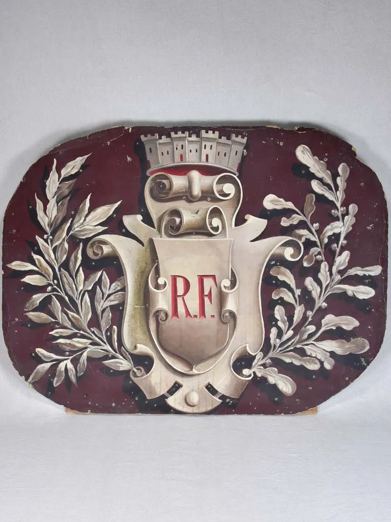 Antique French mayor's coat of arms flag holder - RF Republique Francaise 39¾" x 28¾"