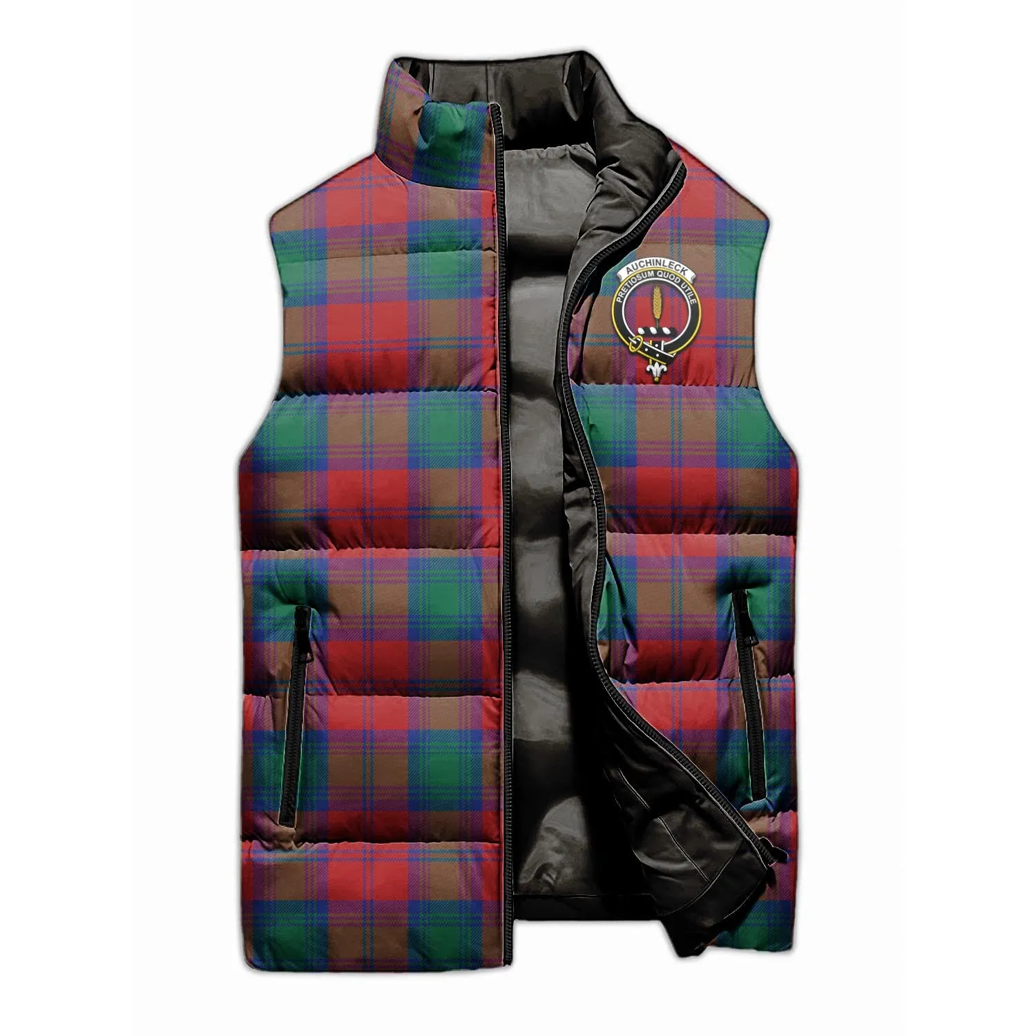 Auchinleck (Affleck) Tartan Sleeveless Puffer Jacket with Family Crest