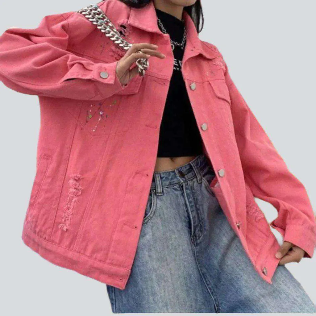 Back print pink denim jacket