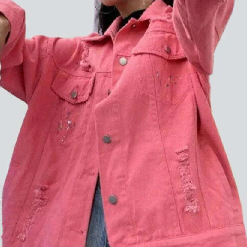 Back print pink denim jacket