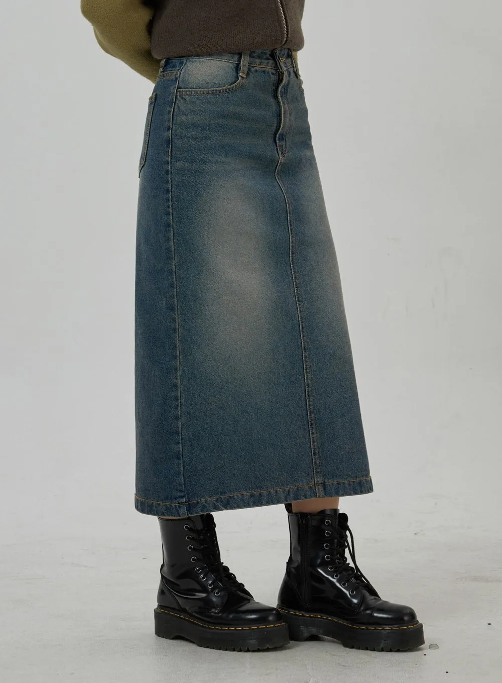 Back Slit Denim Maxi Skirt CD23