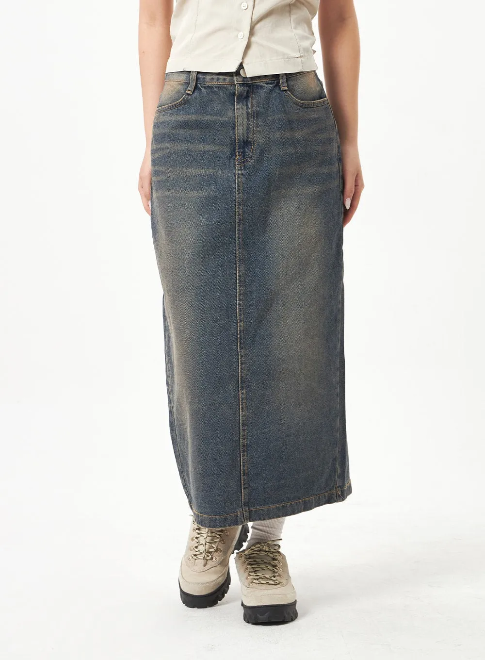 Back Slit Denim Maxi Skirt CD23