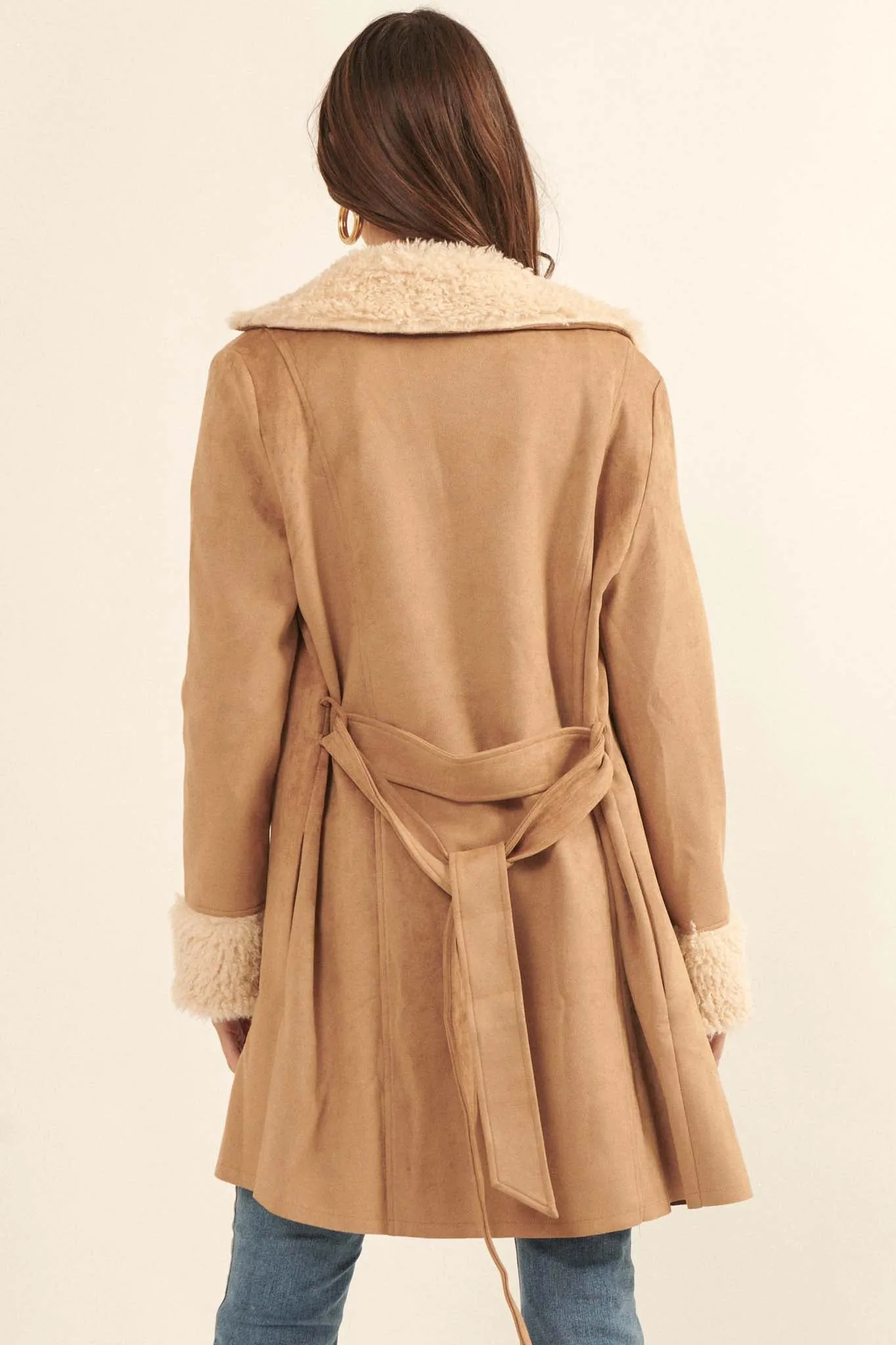 Backstage Pass Belted Faux Shearling Jacket