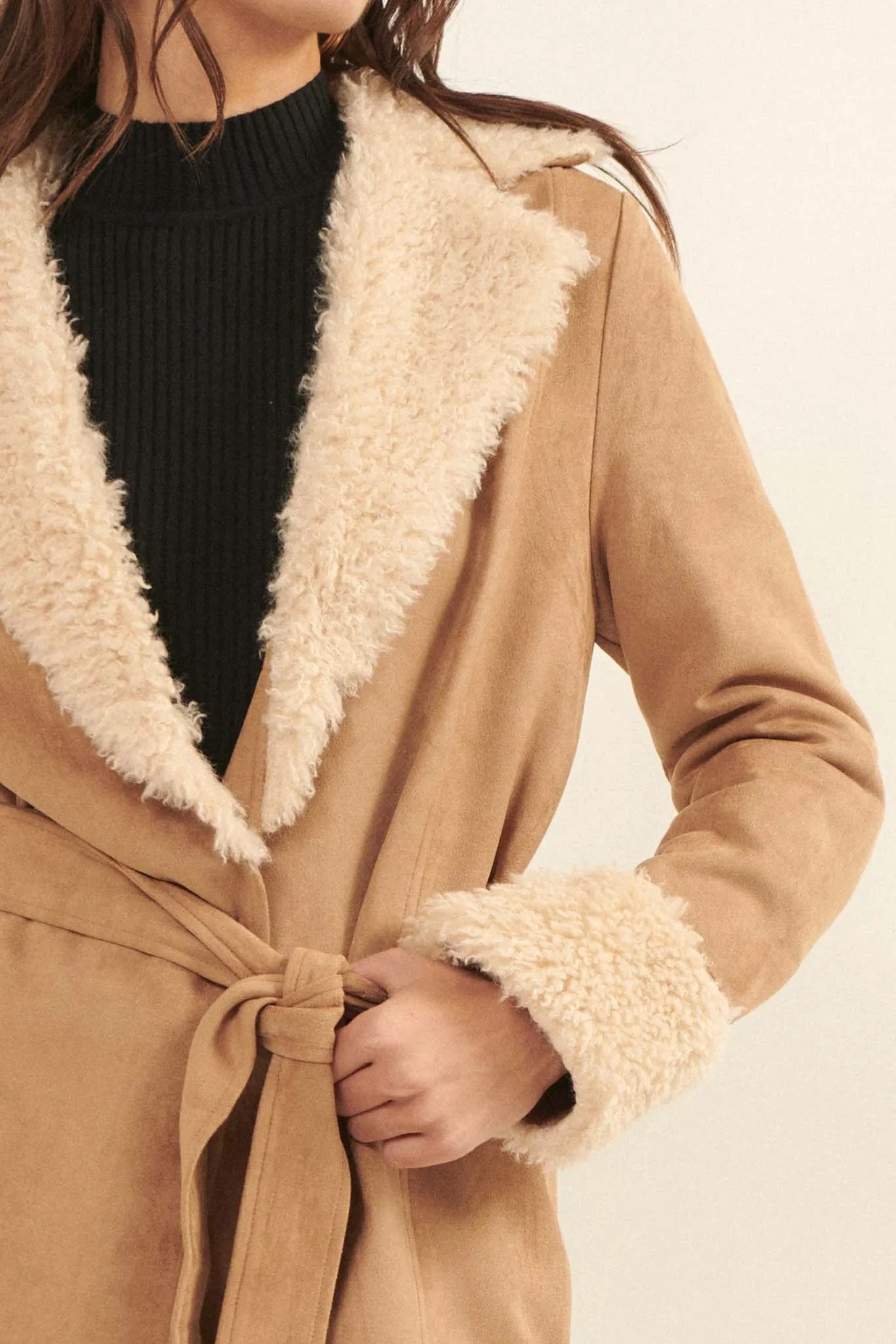 Backstage Pass Belted Faux Shearling Jacket