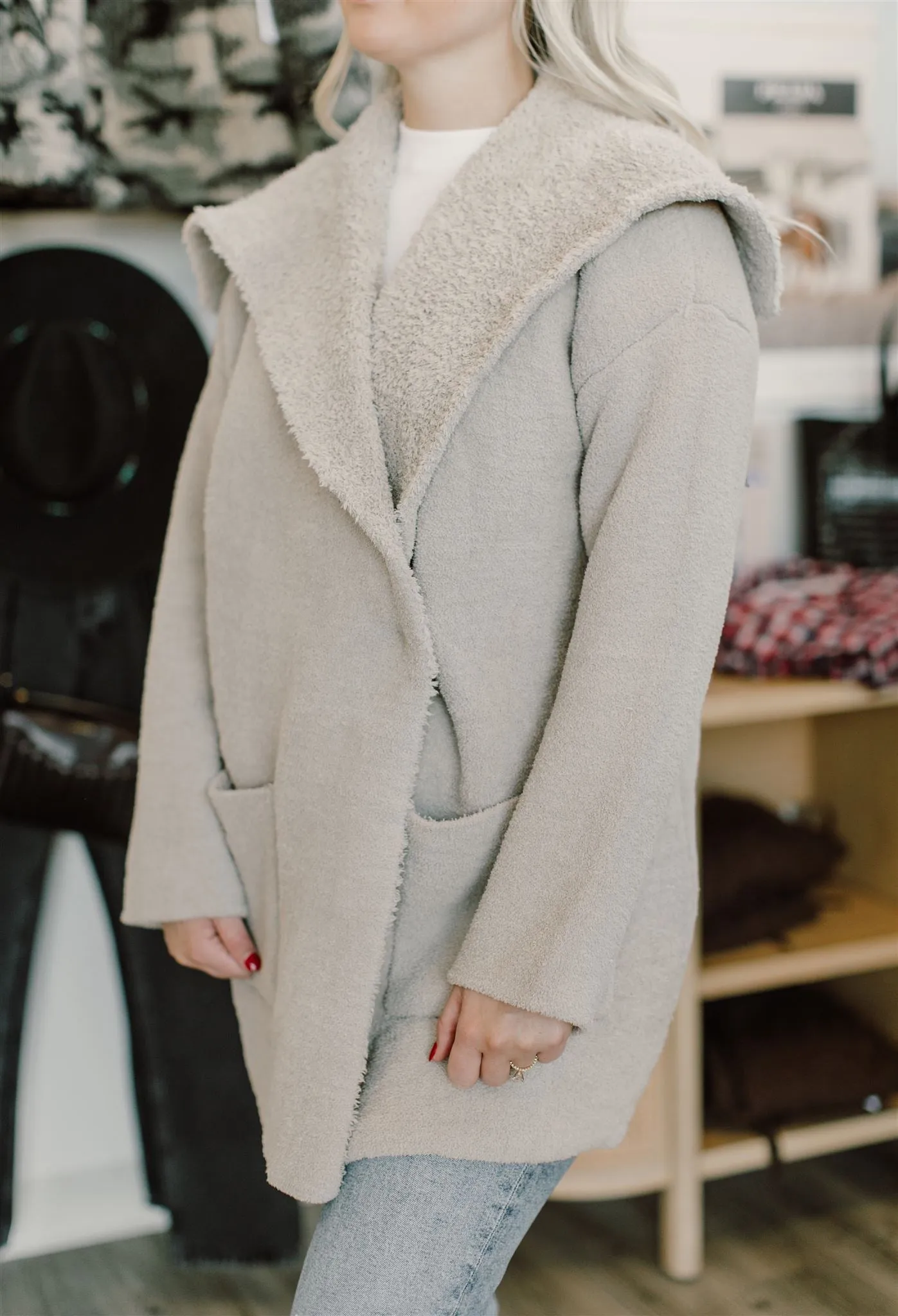 Barefoot Dreams - CozyChic Shearling Drape Car Coat in Riverstone