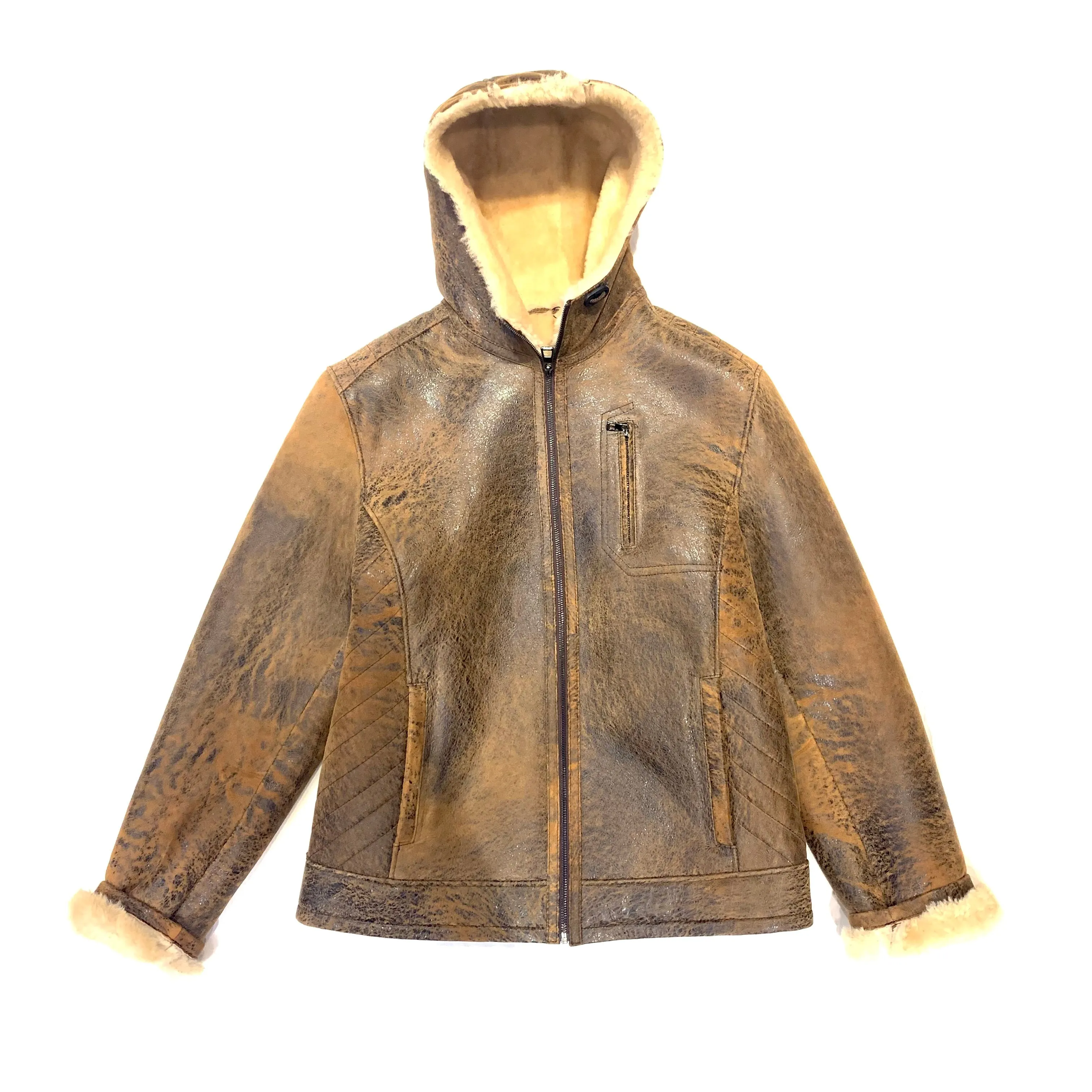 Barya NewYork Antique Brown Hooded Shearling Jacket