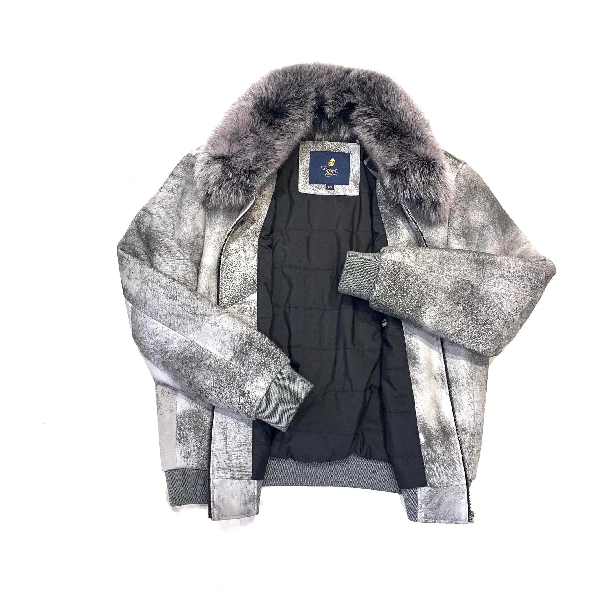 Barya NewYork Grey Fox Fur Collar Shearling Jacket