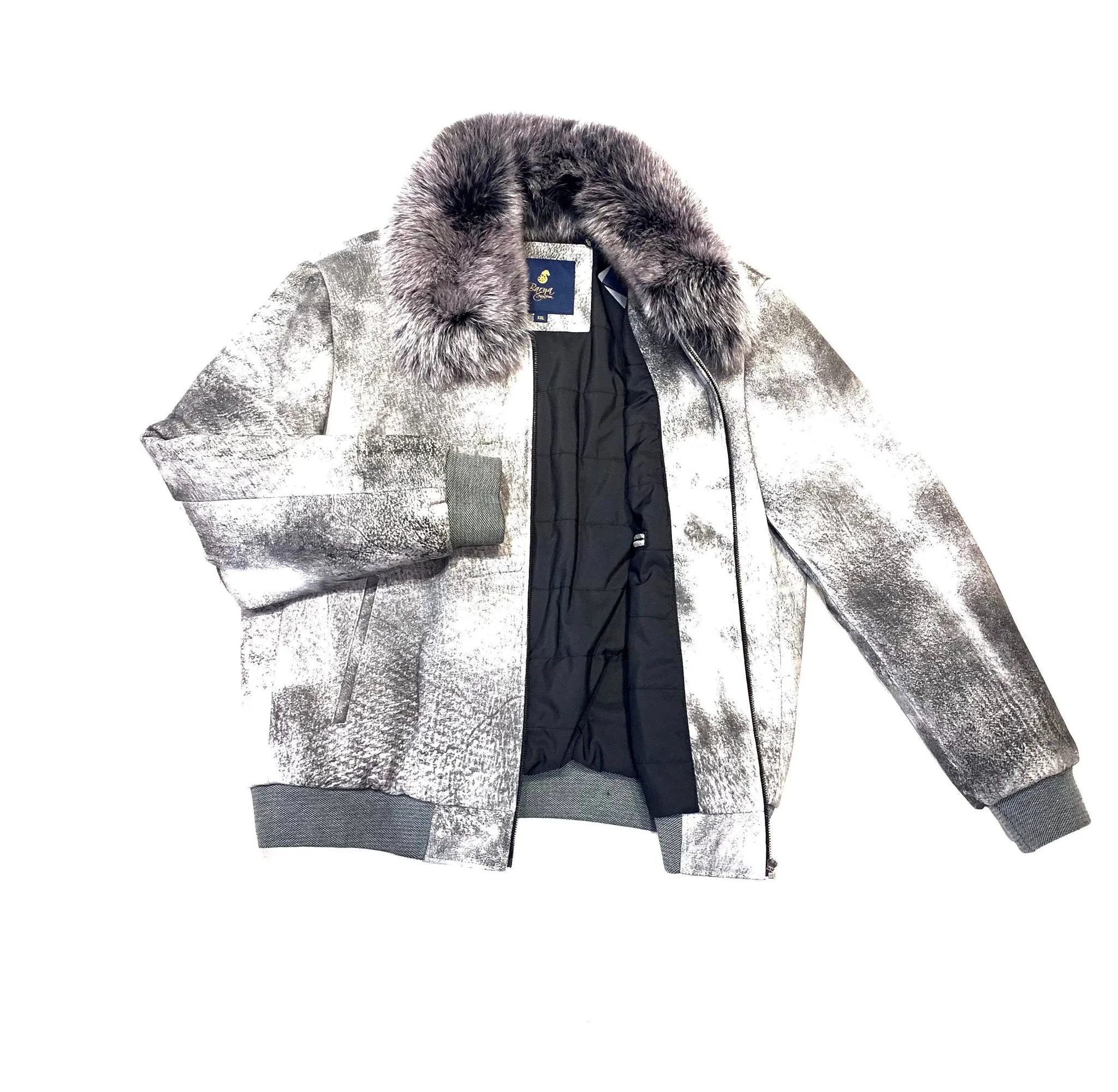 Barya NewYork Grey Fox Fur Collar Shearling Jacket