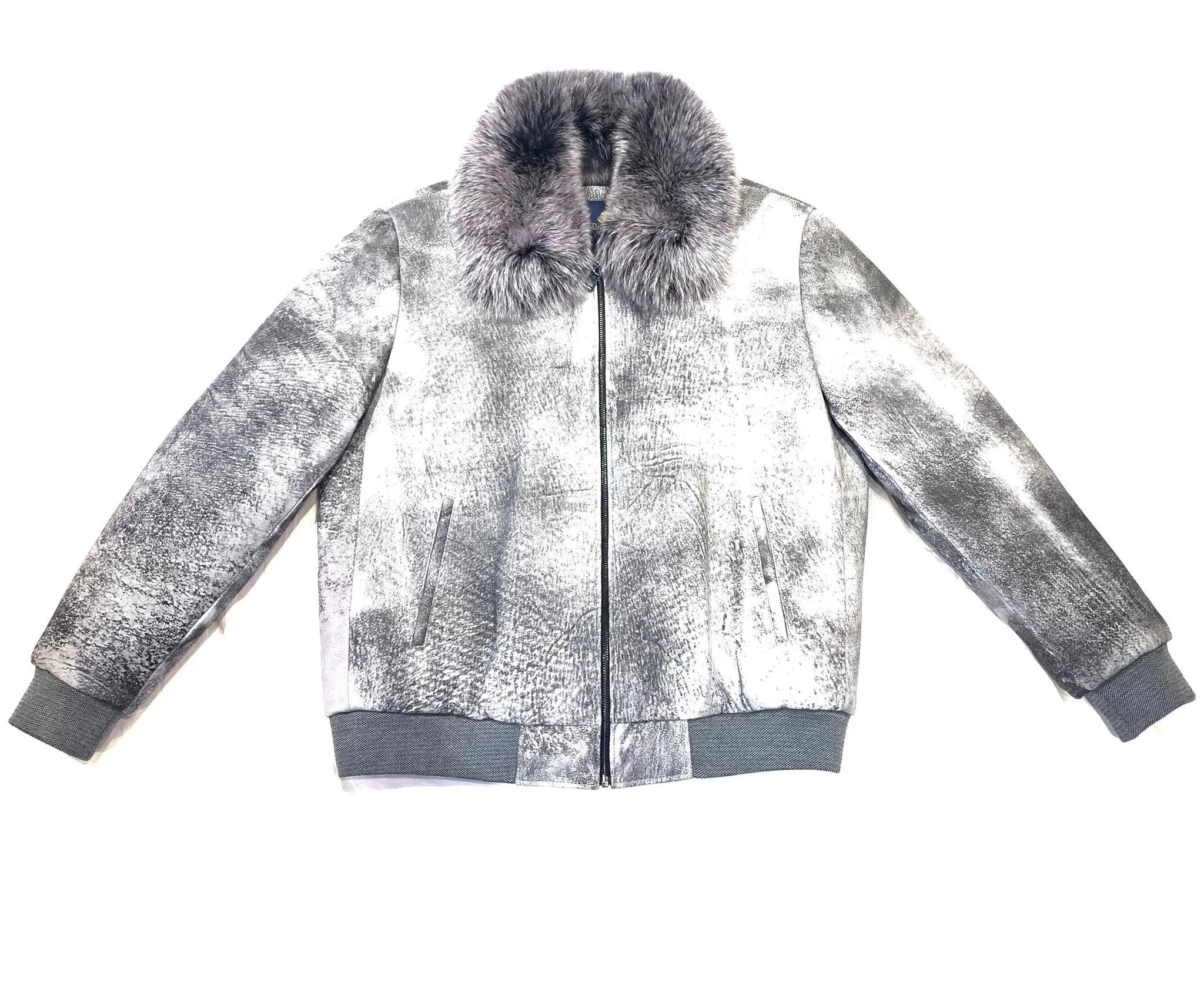 Barya NewYork Grey Fox Fur Collar Shearling Jacket