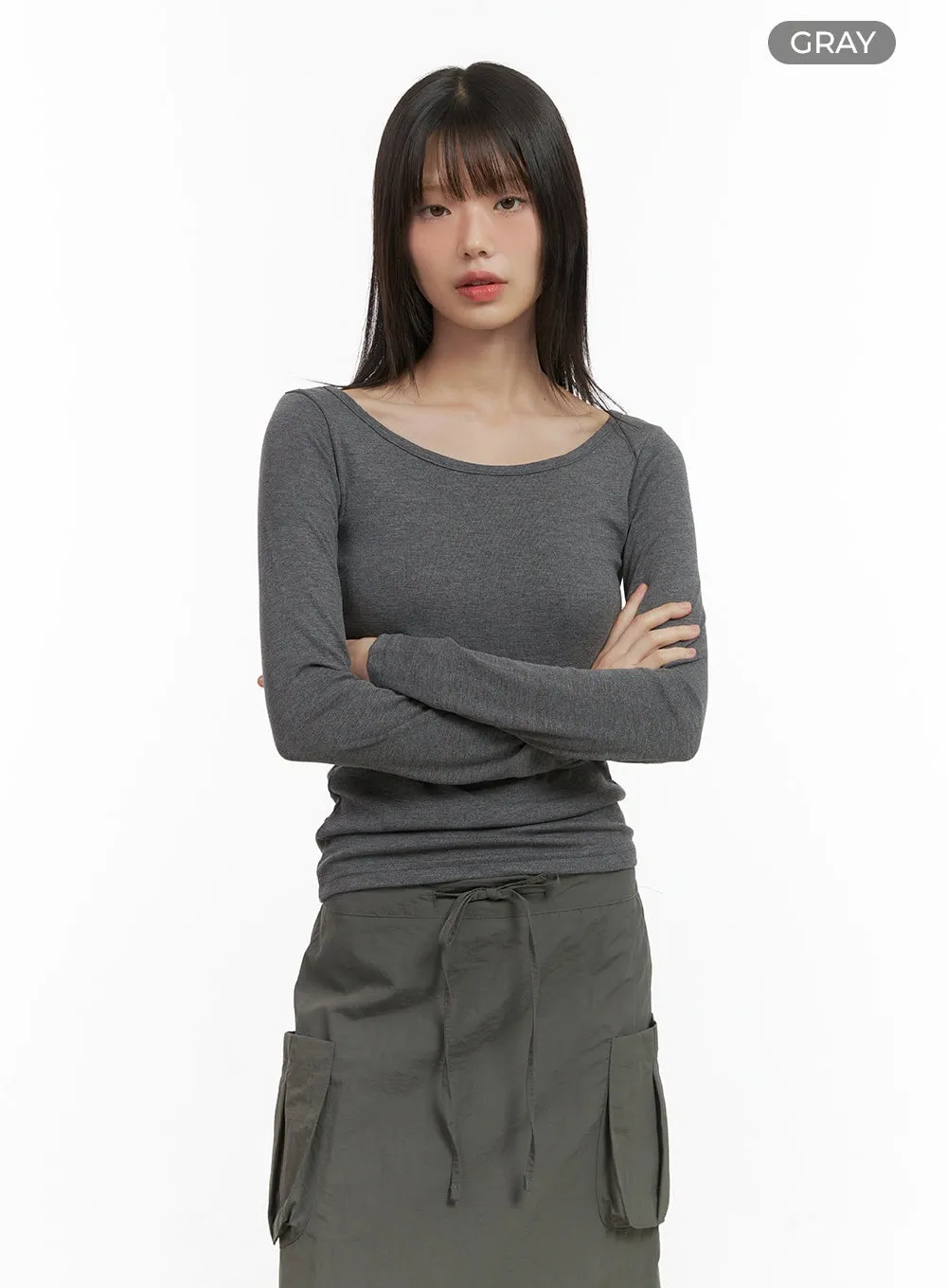 Basic U-Neck Long Sleeve Top CO410