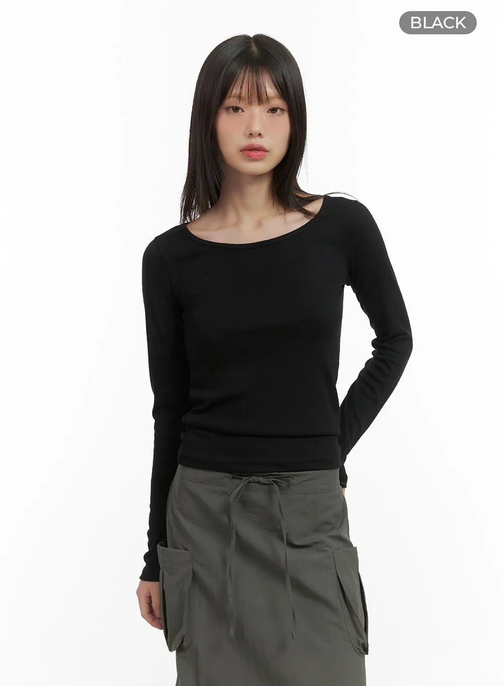 Basic U-Neck Long Sleeve Top CO410