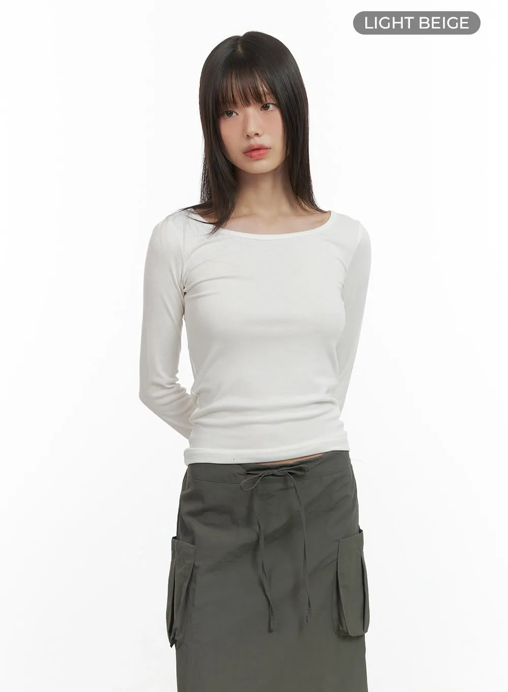 Basic U-Neck Long Sleeve Top CO410