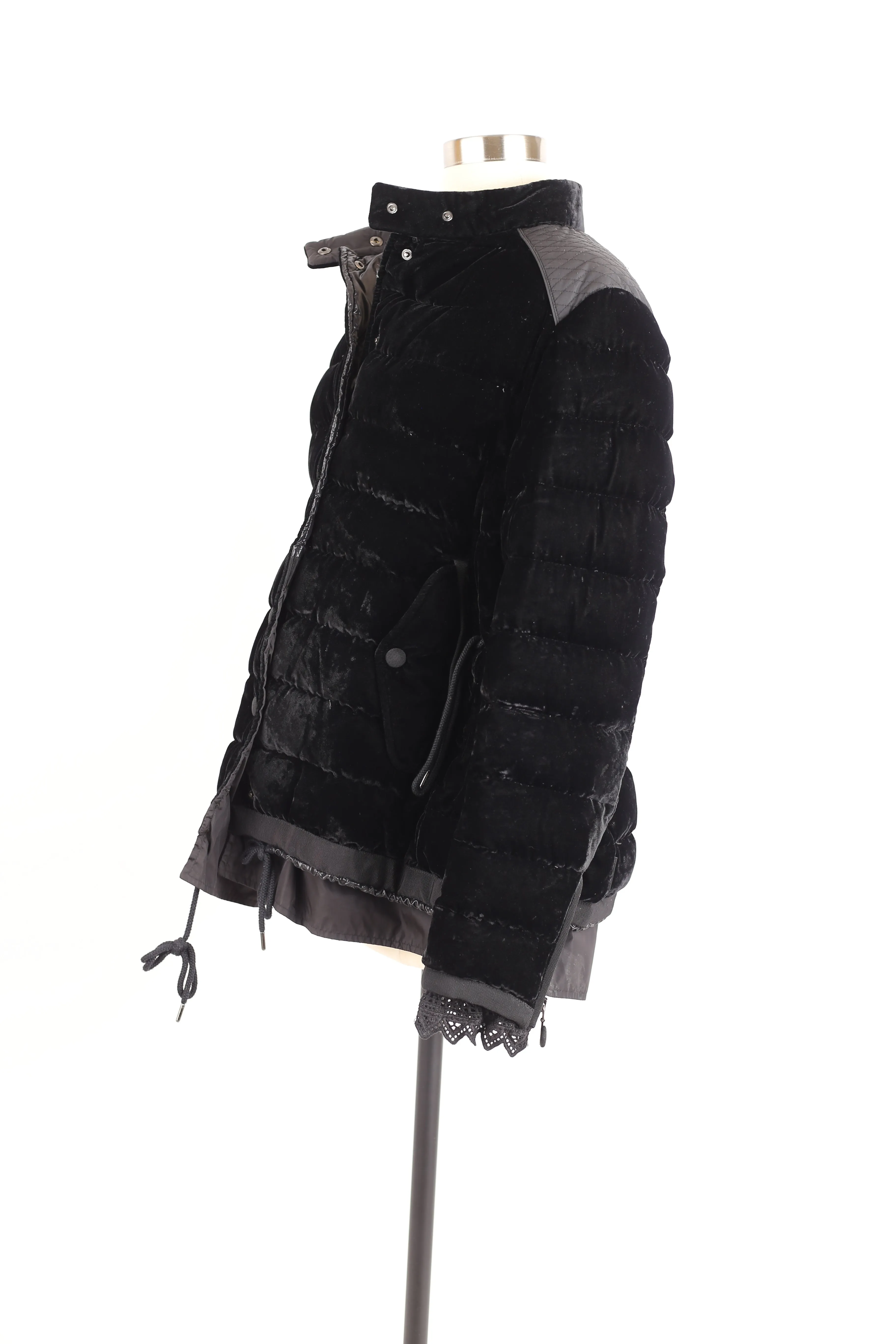 Beatrice Velvet Puffer Jacket w/ Lace Trim