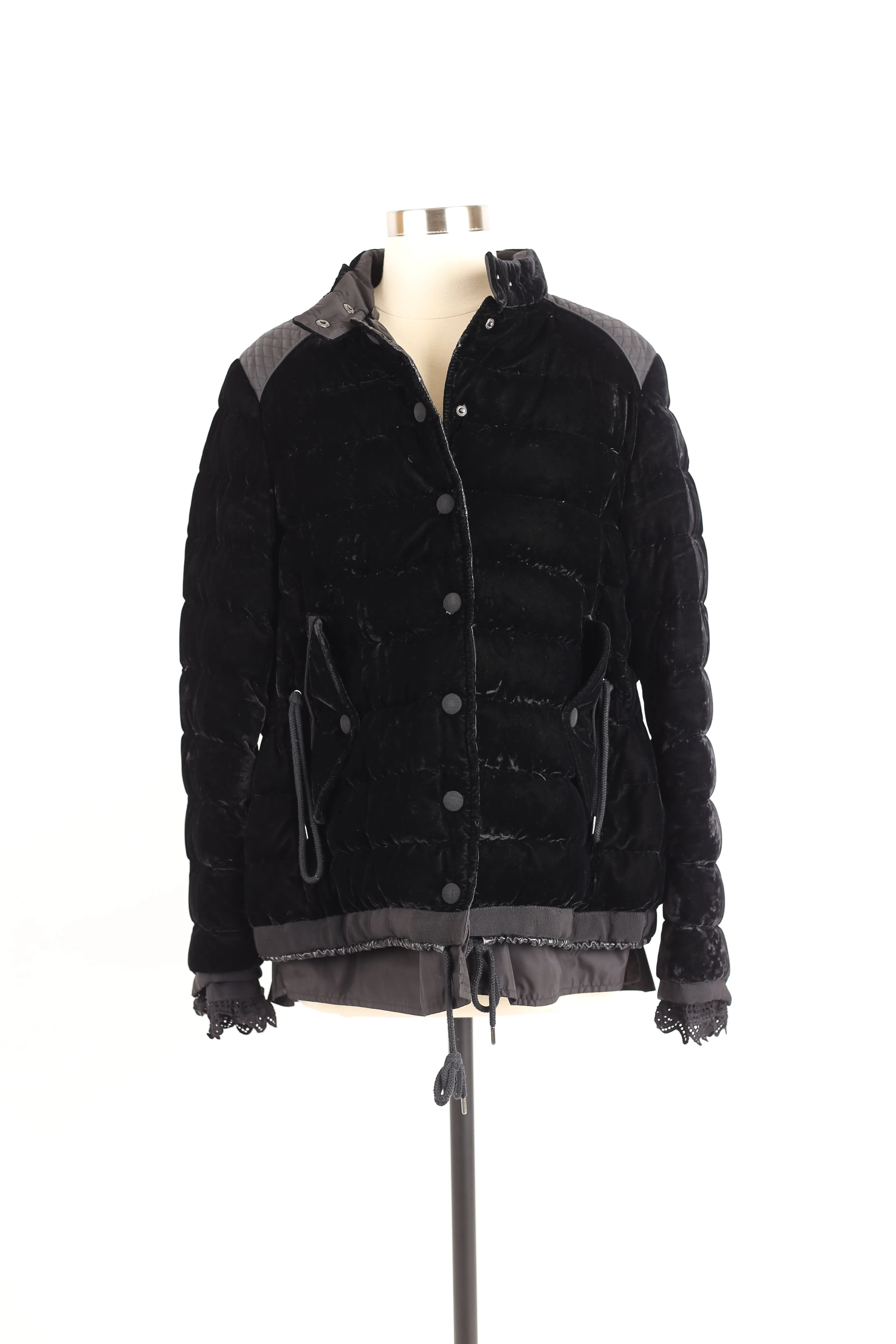 Beatrice Velvet Puffer Jacket w/ Lace Trim