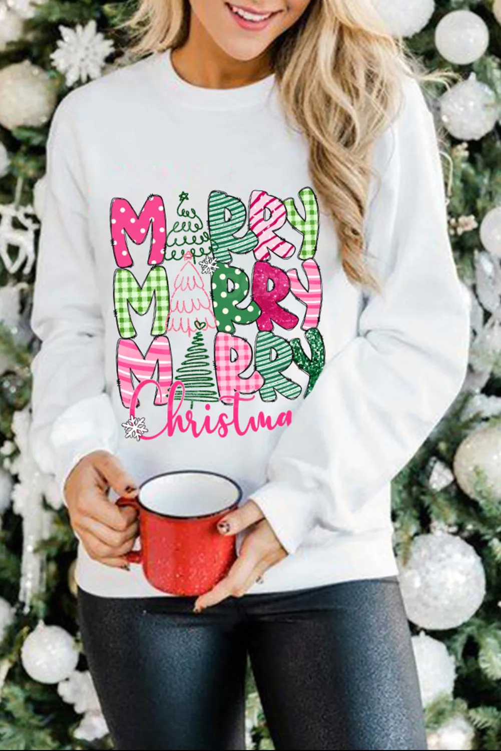 Beige MERRY Christmas Printed Drop Shoulder Pullover Sweatshirt