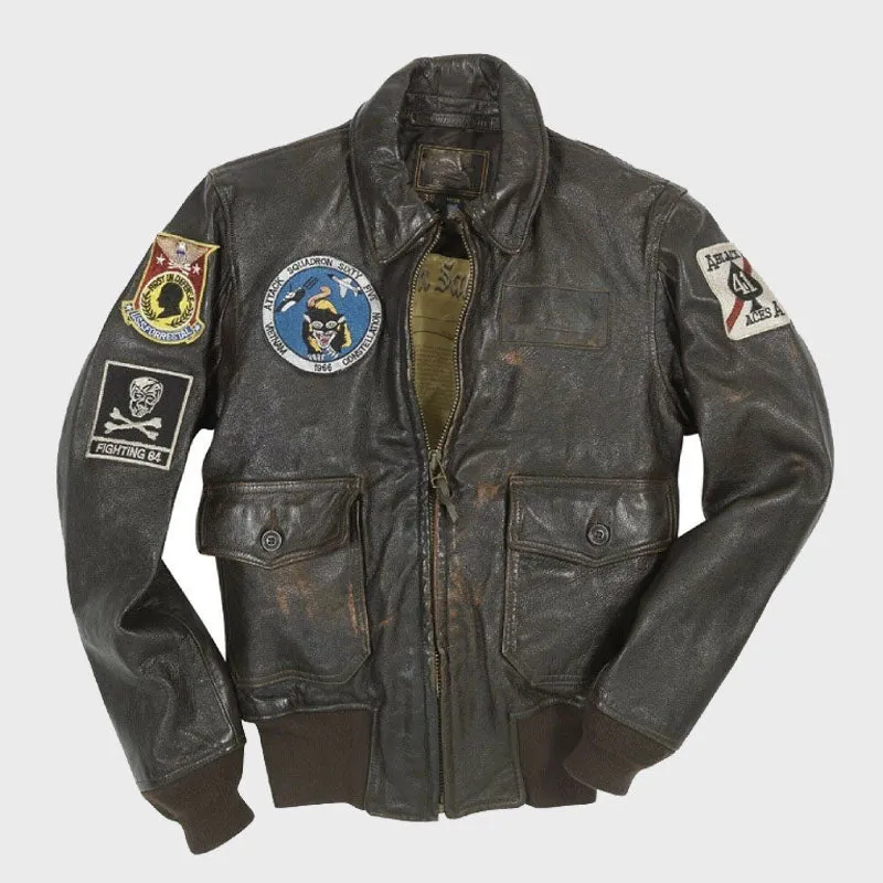 Best Looking Pilot’s Vietnam Flight Black Leather Jacket For Men's