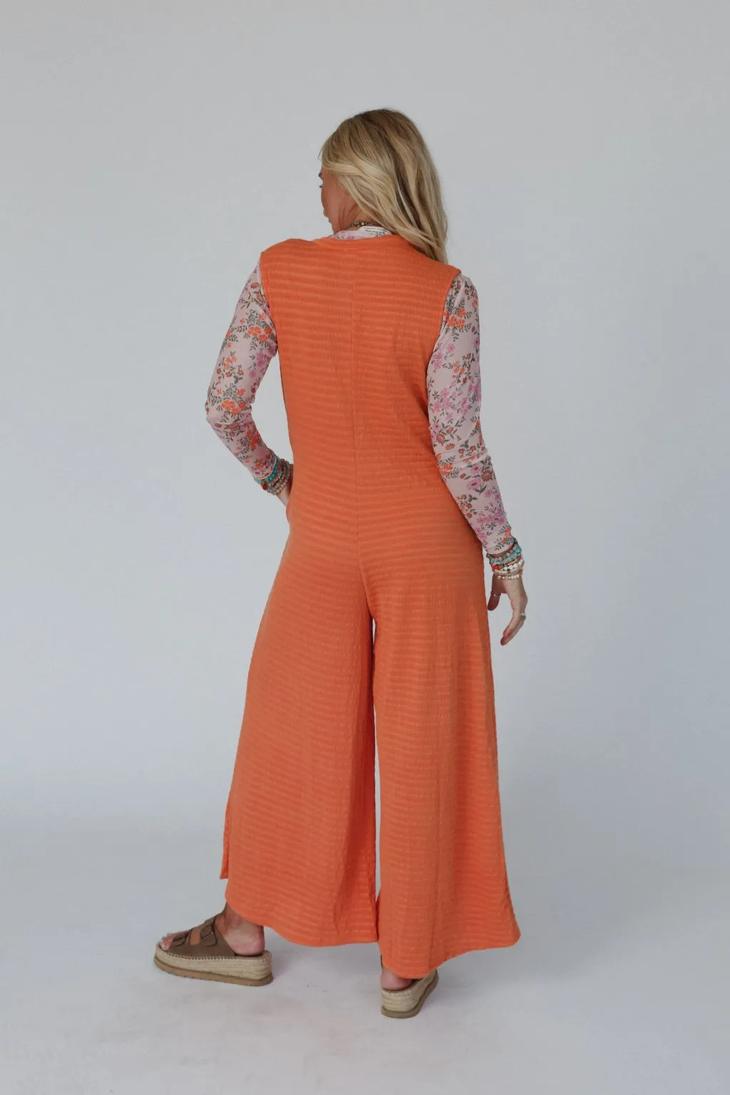 Bet On It Textured Wide Leg Jumpsuit - Apricot