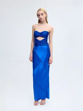 Bias Midi Skirt with Ladder Trim in Klein Blue