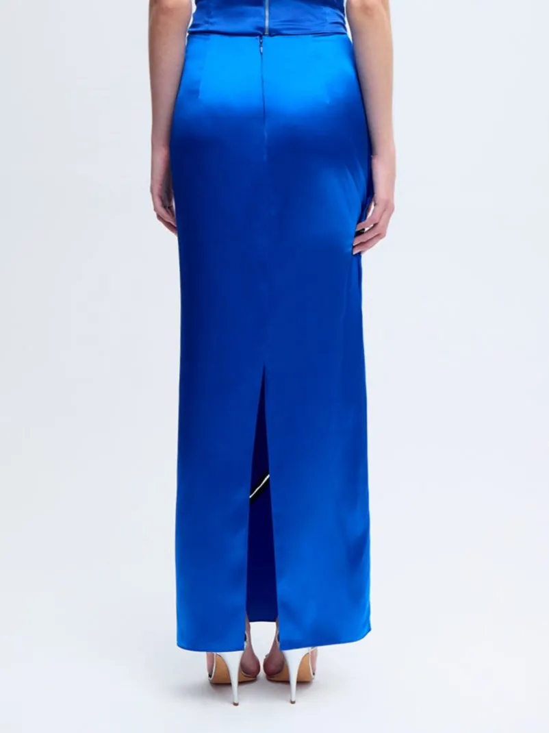 Bias Midi Skirt with Ladder Trim in Klein Blue