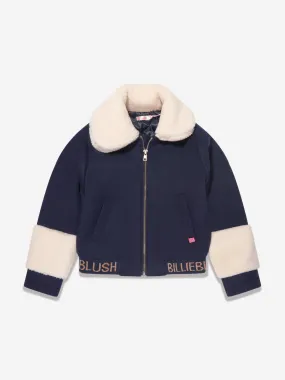 Billieblush Girls Woollen Faux Shearling Jacket in Navy