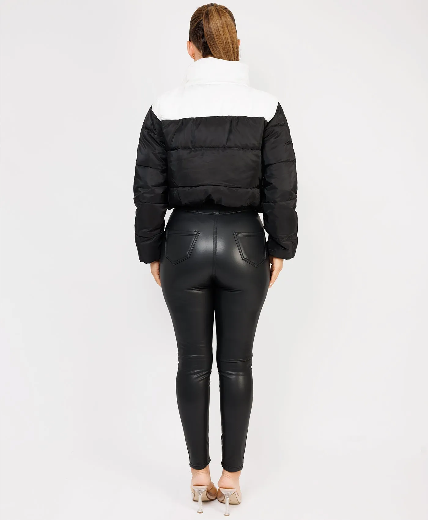 Black Colour Block Padded Zipped Puffer Bomber Jacket