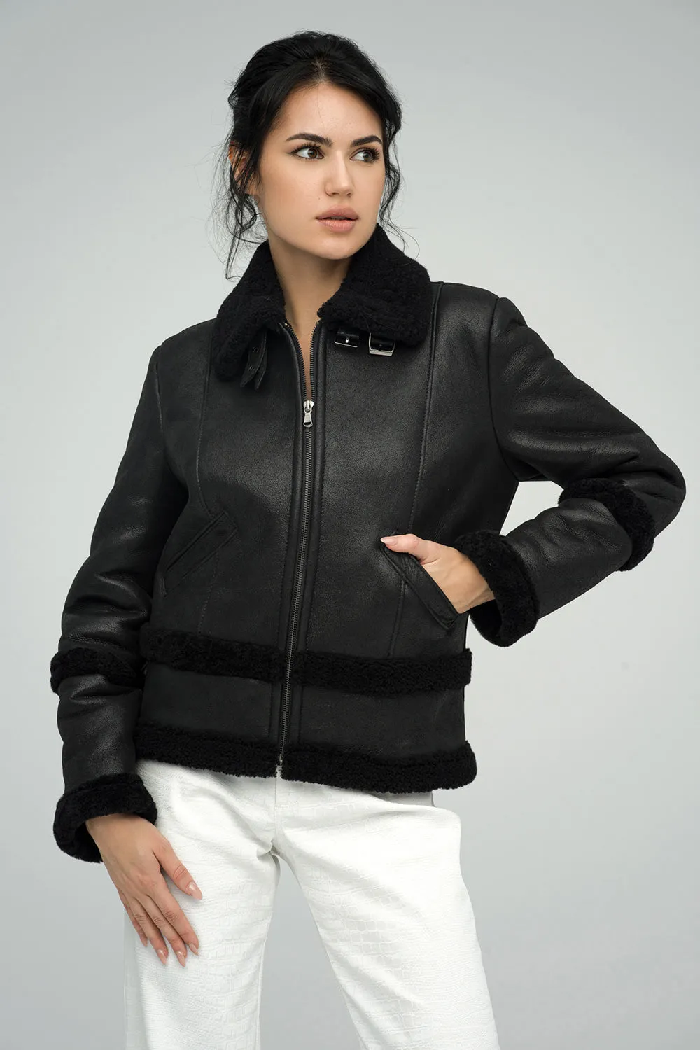 Black Merino Shearling Leather Jacket