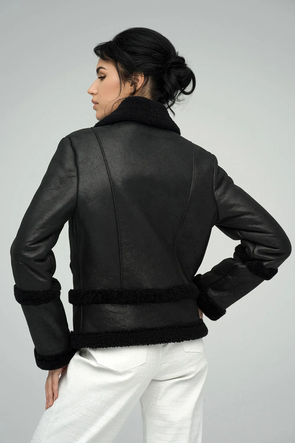 Black Merino Shearling Leather Jacket