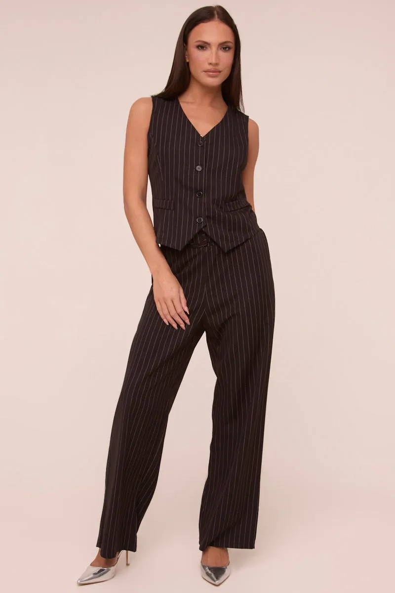 Black Pin Stripe Straight Leg Trousers - Ebba