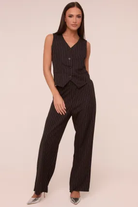 Black Pin Stripe Straight Leg Trousers - Ebba