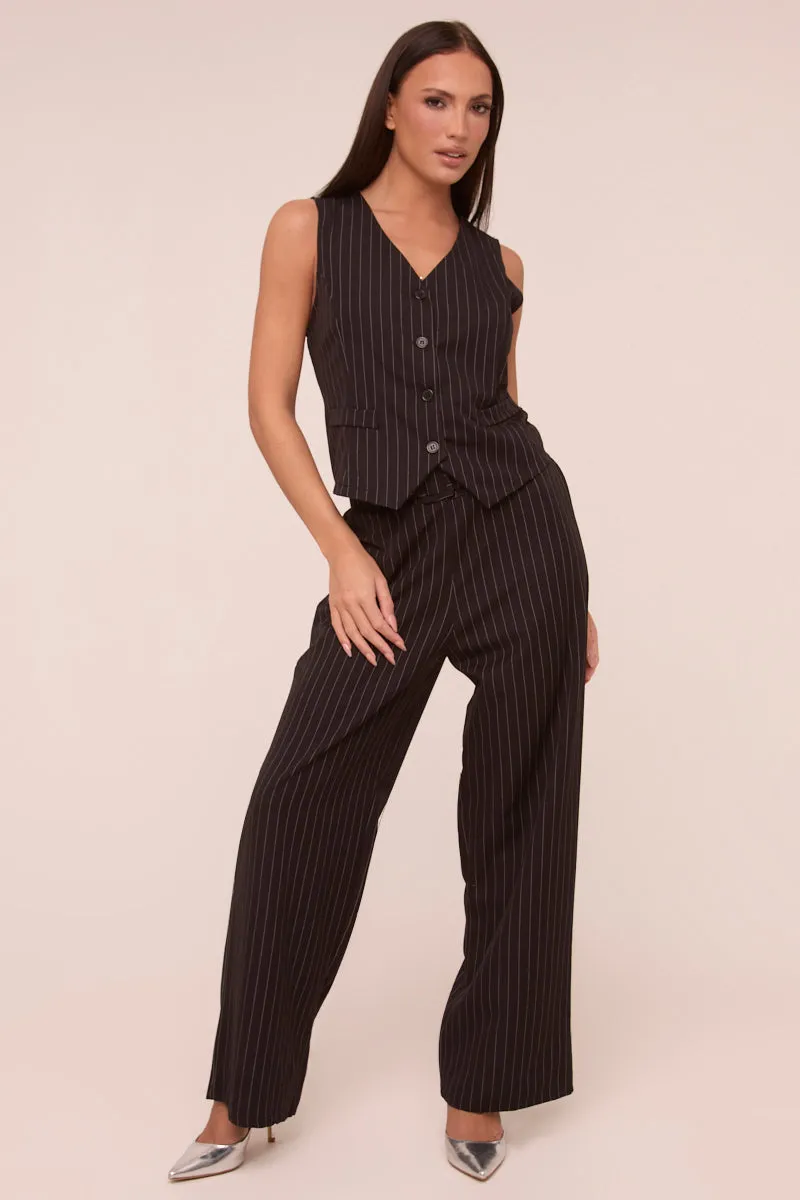 Black Pin Stripe Straight Leg Trousers - Ebba