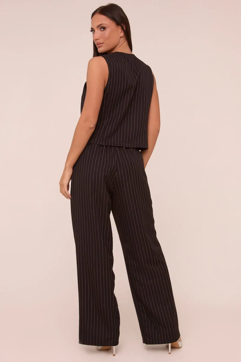 Black Pin Stripe Straight Leg Trousers - Ebba