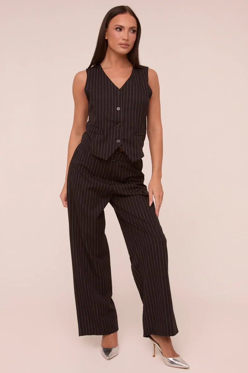 Black Pin Stripe Straight Leg Trousers - Ebba