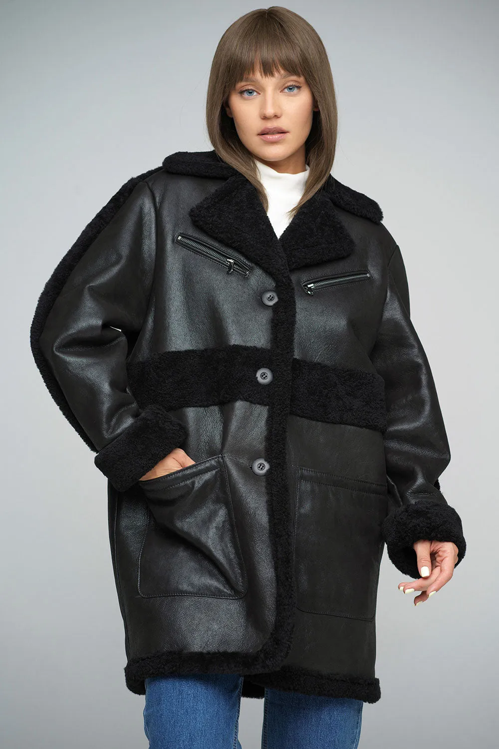 Black Sheepskin Bomber Jacket