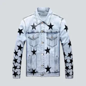 Black stars light denim jacket