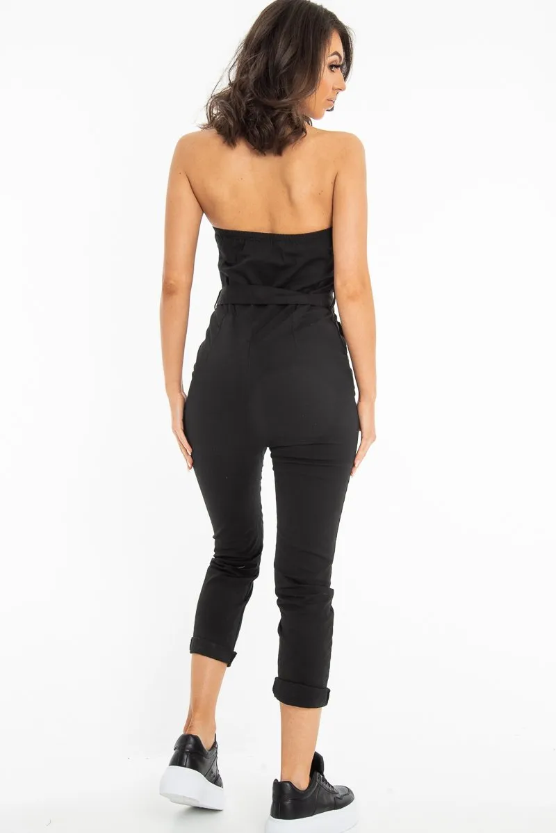 Black Tie Waist Sleeveless Jumpsuit - Tamya