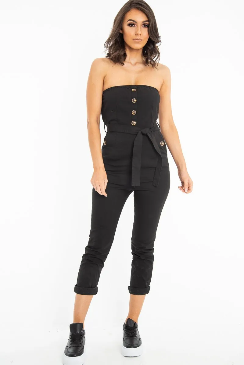 Black Tie Waist Sleeveless Jumpsuit - Tamya