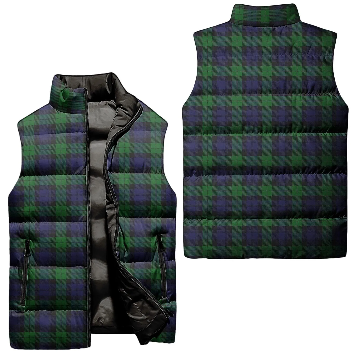 Black Watch Tartan Sleeveless Puffer Jacket