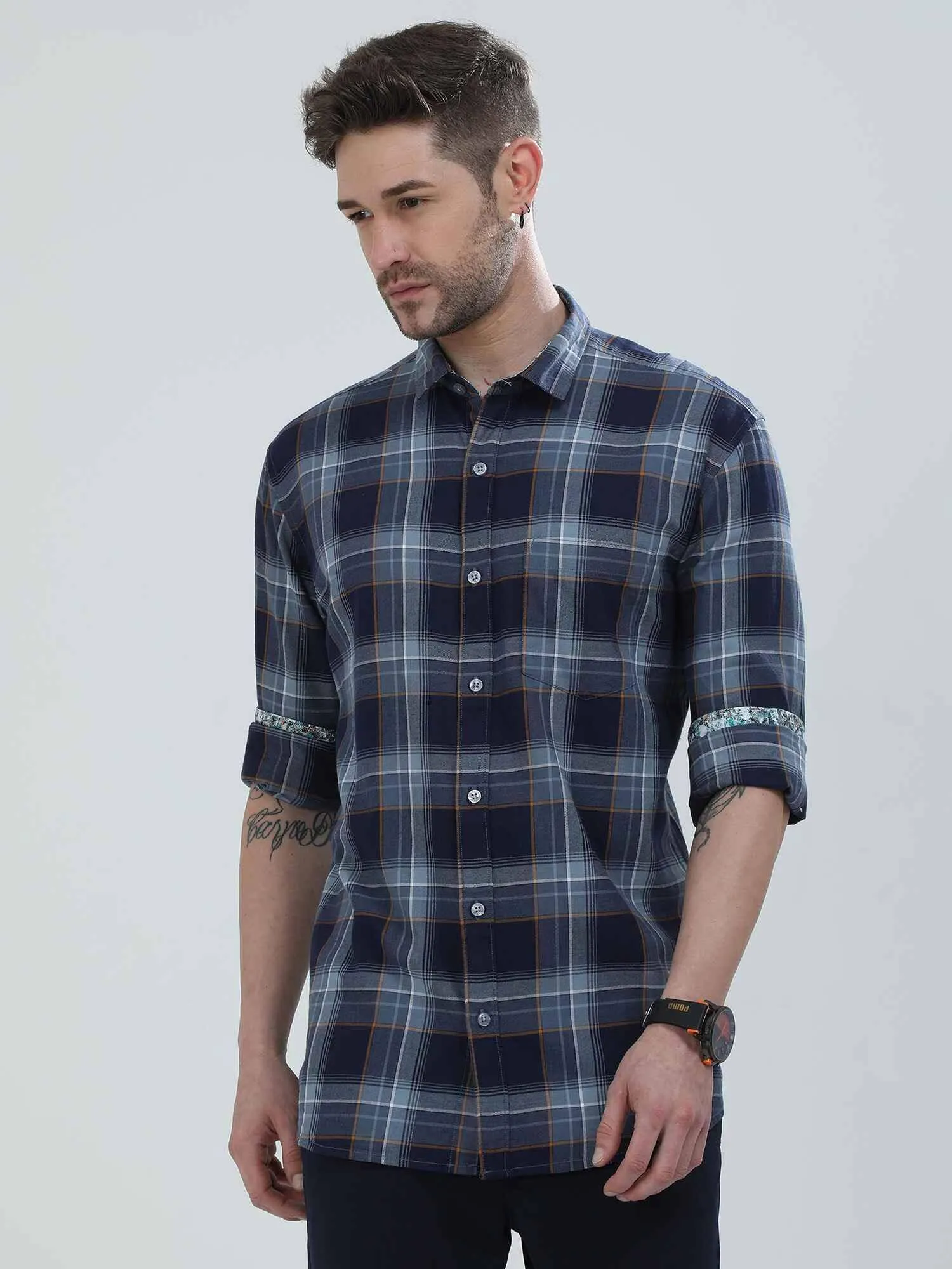 Blue Checkered Cotton Shirt