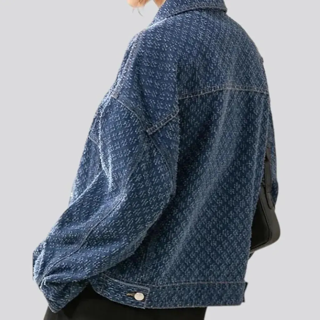 Boho medium-wash denim jacket for women