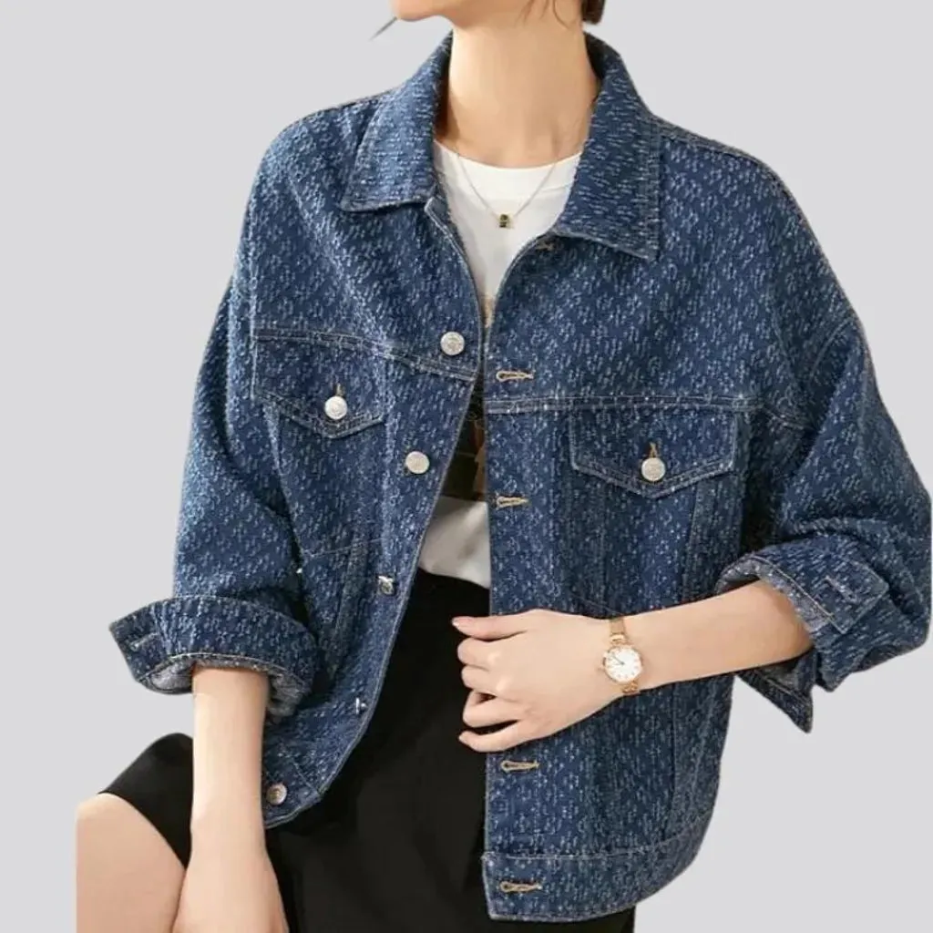 Boho medium-wash denim jacket for women