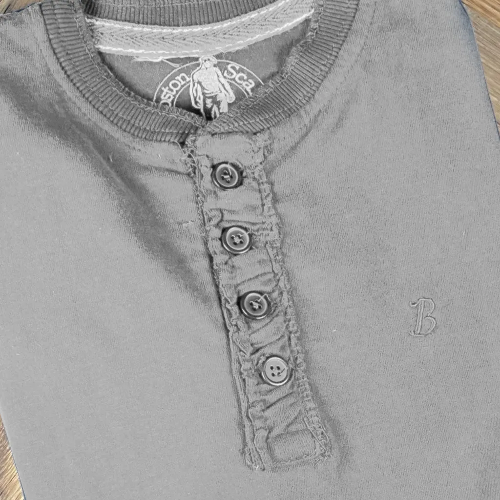 Boston Scally The Long Sleeve Henley - Heather Grey