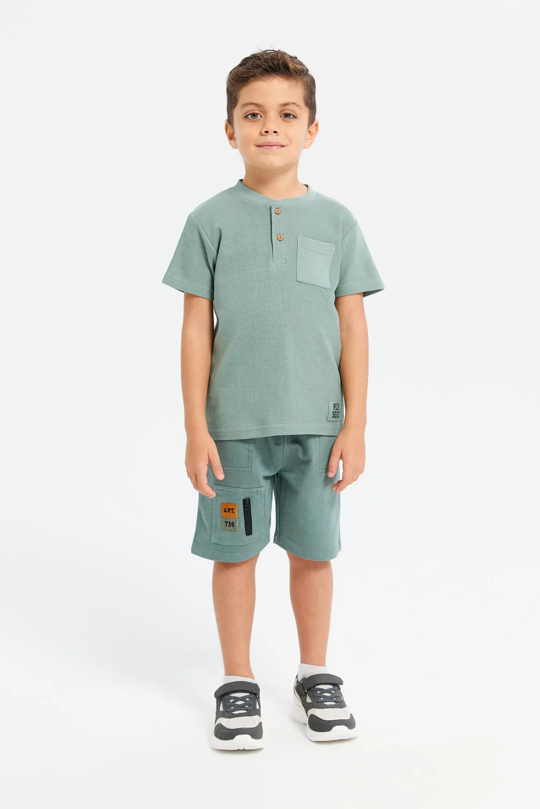 Boys Green Henley Short Sleeve T-Shirt