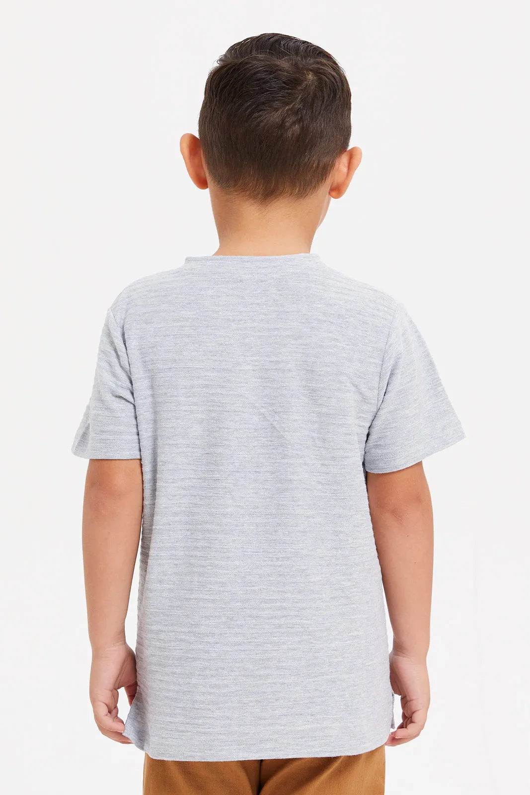 Boys Grey Henley Jacquard T-Shirt