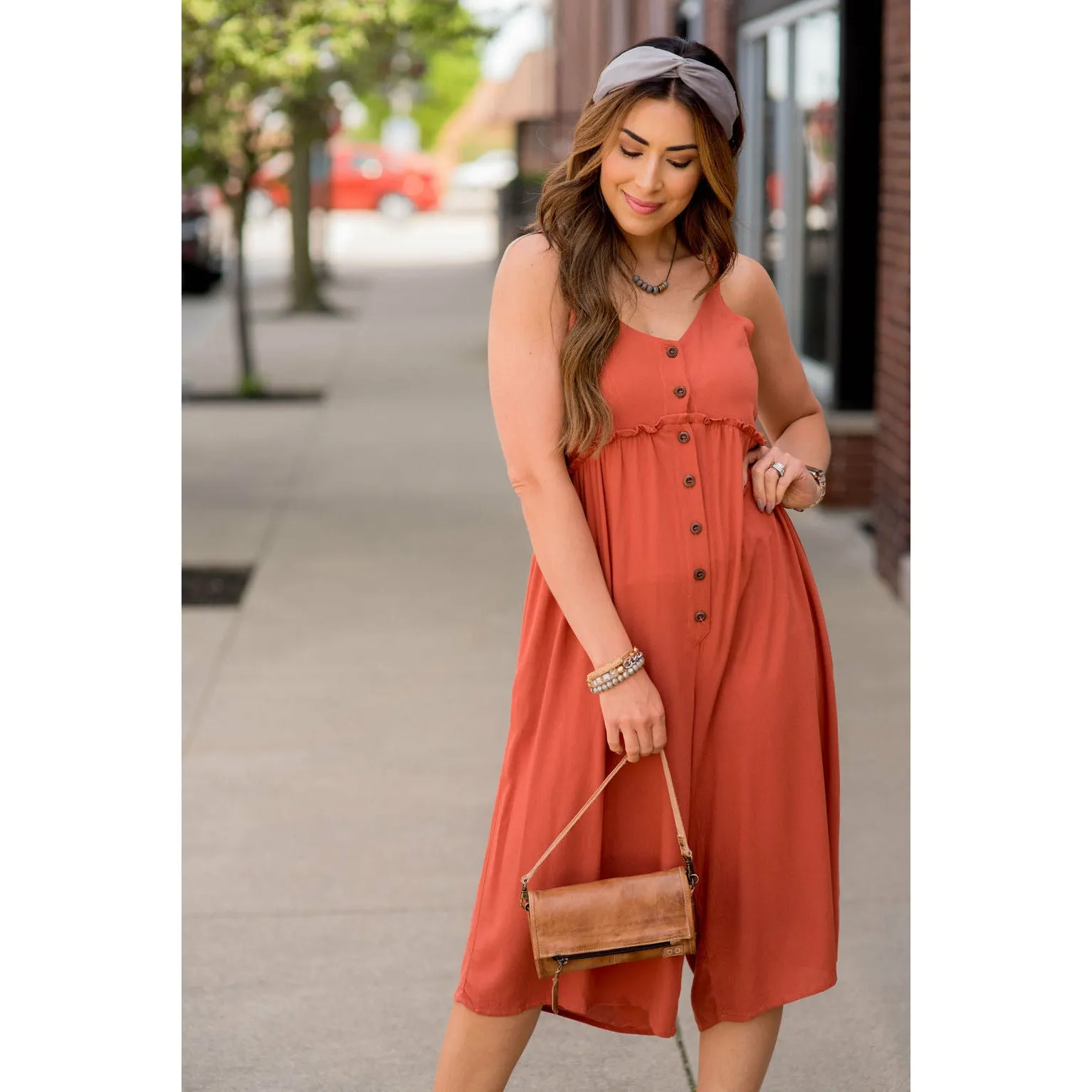 Button Up Thin Strapped Jumpsuit